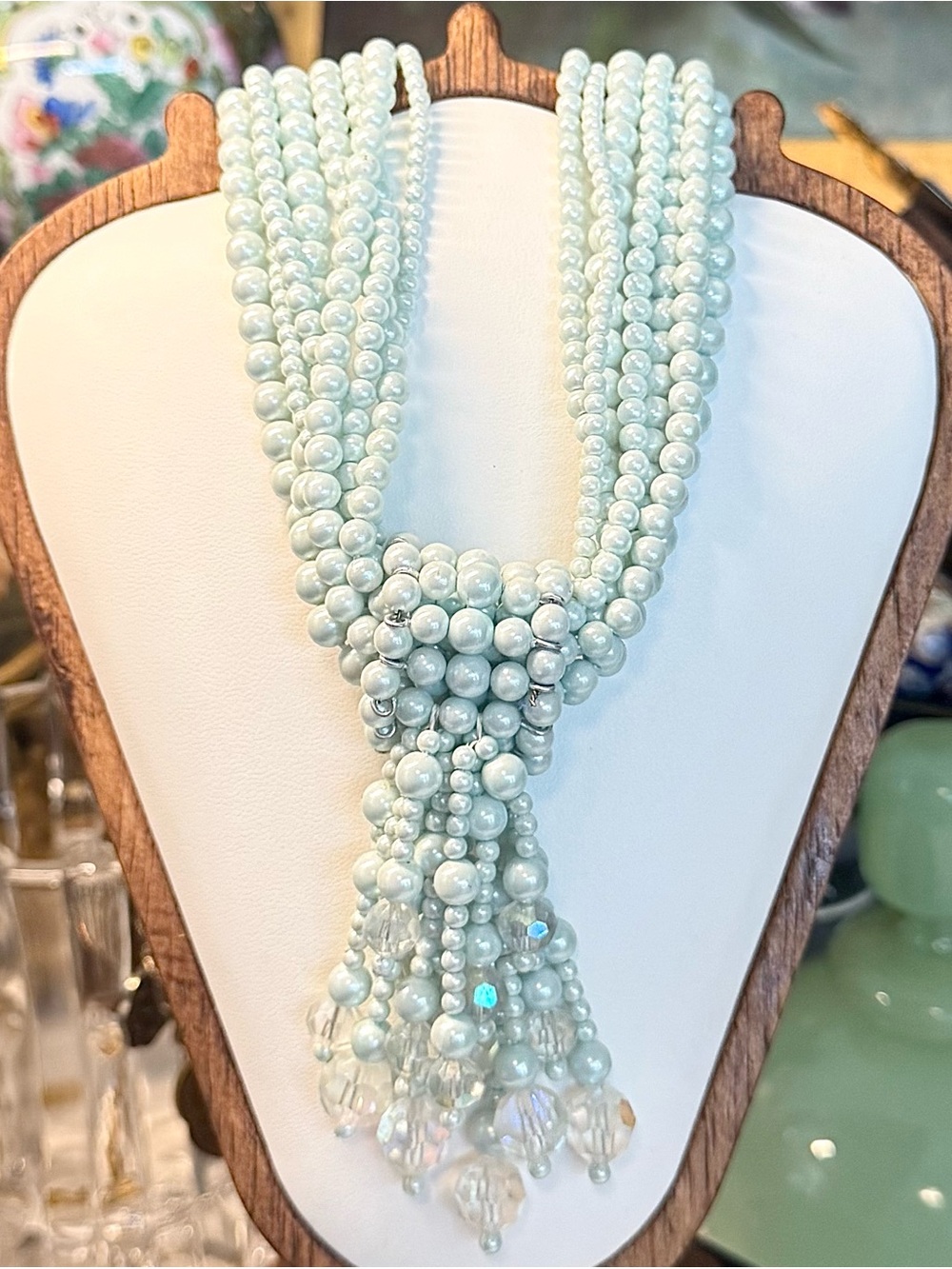 Vintage 1950s Made in Japan Multi-Strand Pearl Lariat Tassel Statement Necklace